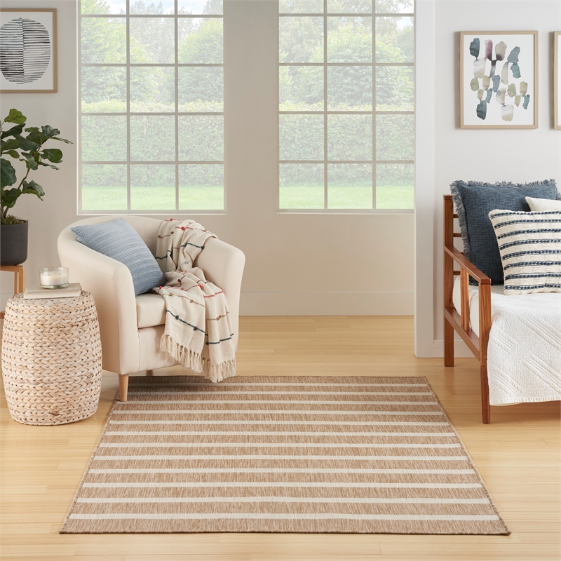 Pemberly Row Contemporary 6' x 9' Fabric Beige Ivory Area Rug