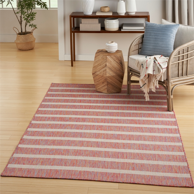 Pemberly Row Contemporary 5' x 7' Fabric Rainbow Ivory Area Rug