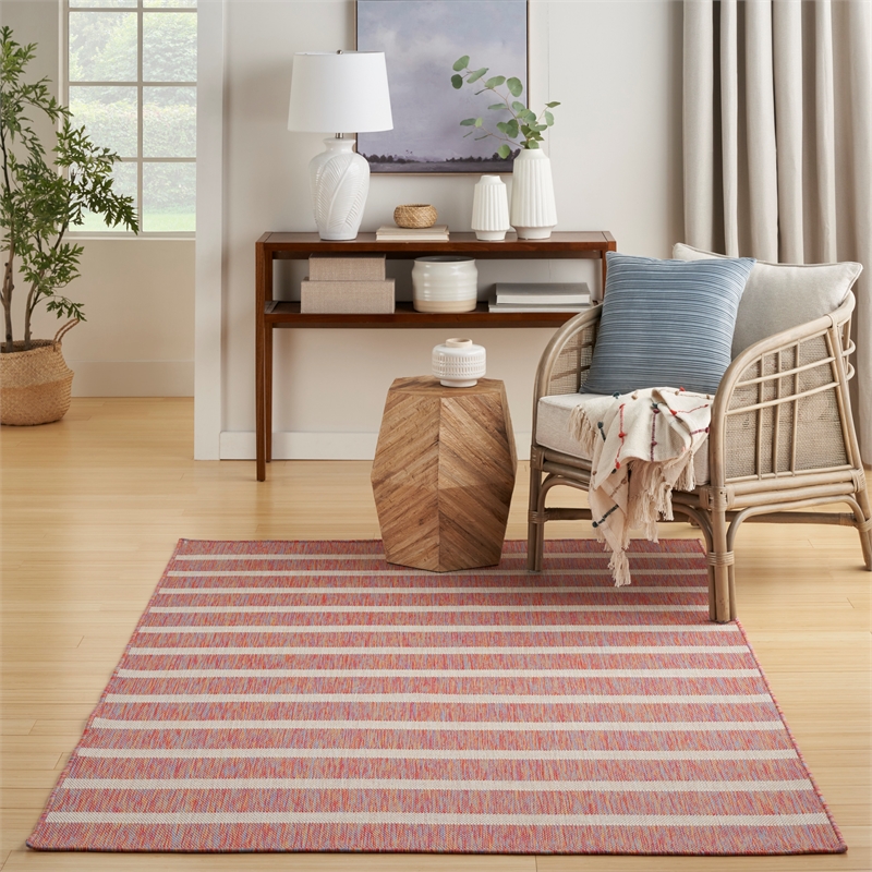 Pemberly Row Contemporary 5' x 7' Fabric Rainbow Ivory Area Rug