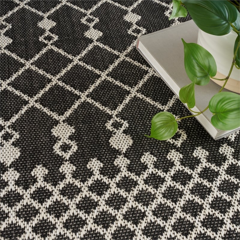 Pemberly Row Modern / Contemporary 7' x 10' Fabric Black Area Rug