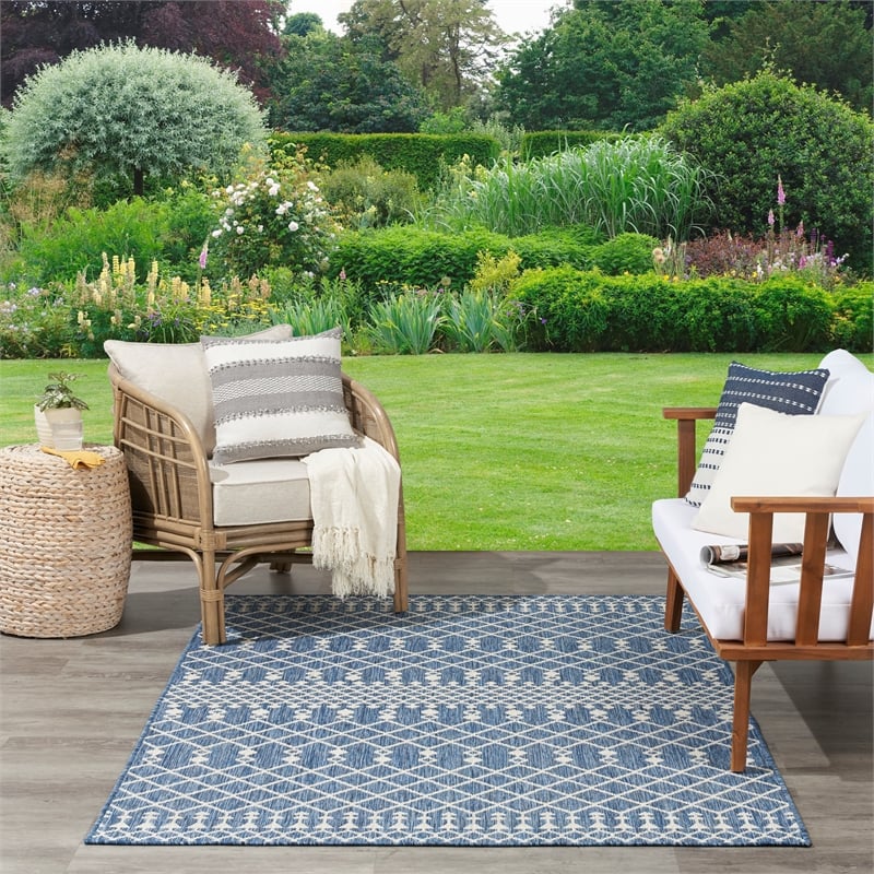 Pemberly Row Contemporary 9' x 12' Fabric Navy Blue Area Rug