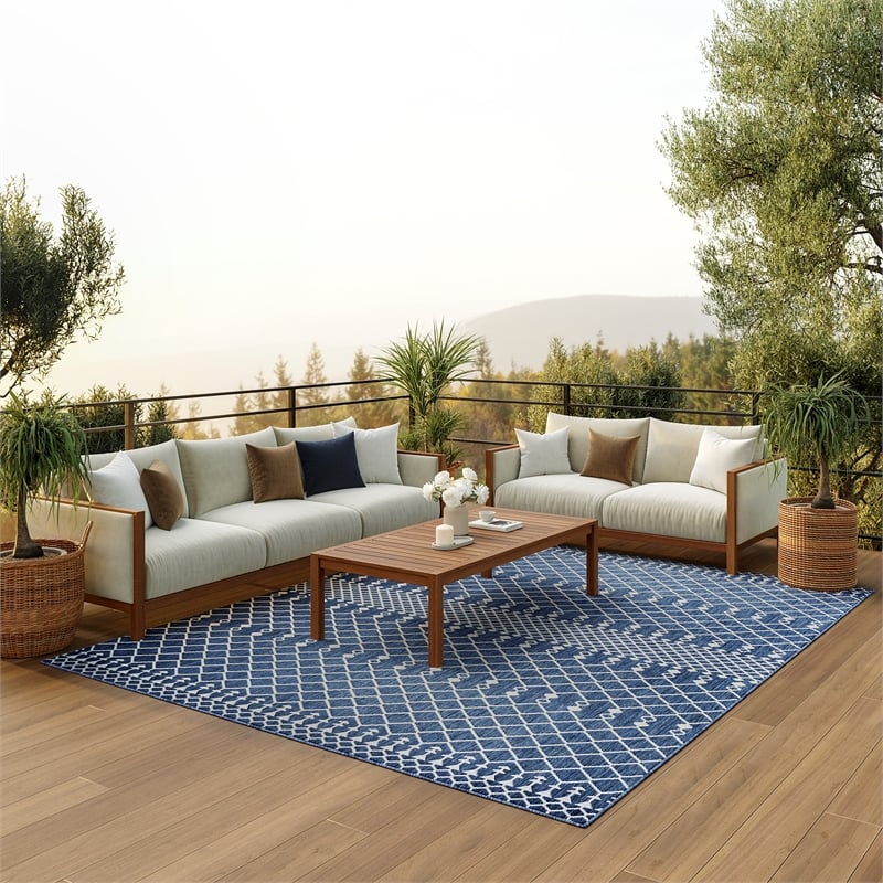 Pemberly Row Contemporary 9' x 12' Fabric Navy Blue Area Rug
