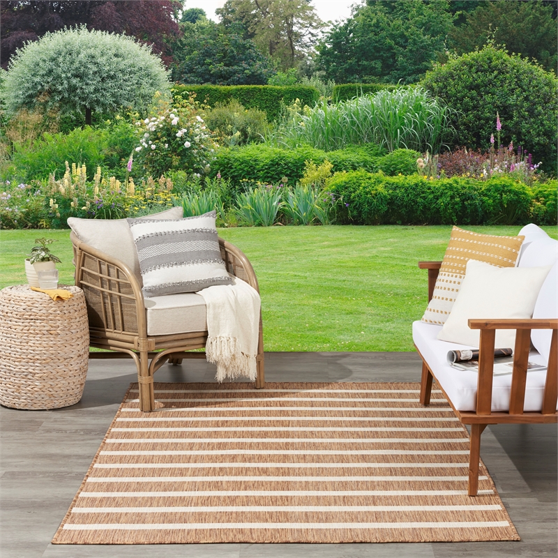 Pemberly Row Contemporary 8' x 10' Fabric Jute Ivory Area Rug