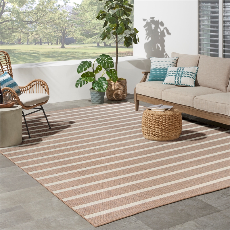 Pemberly Row Contemporary 8' x 10' Fabric Jute Ivory Area Rug
