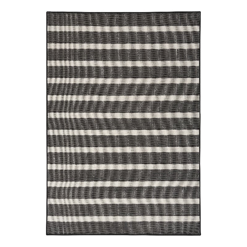 Pemberly Row Contemporary 7' x 10' Fabric Black Ivory Area Rug