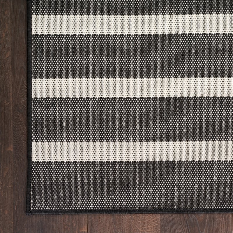 Pemberly Row Contemporary 8' x 10' Fabric Black Ivory Area Rug