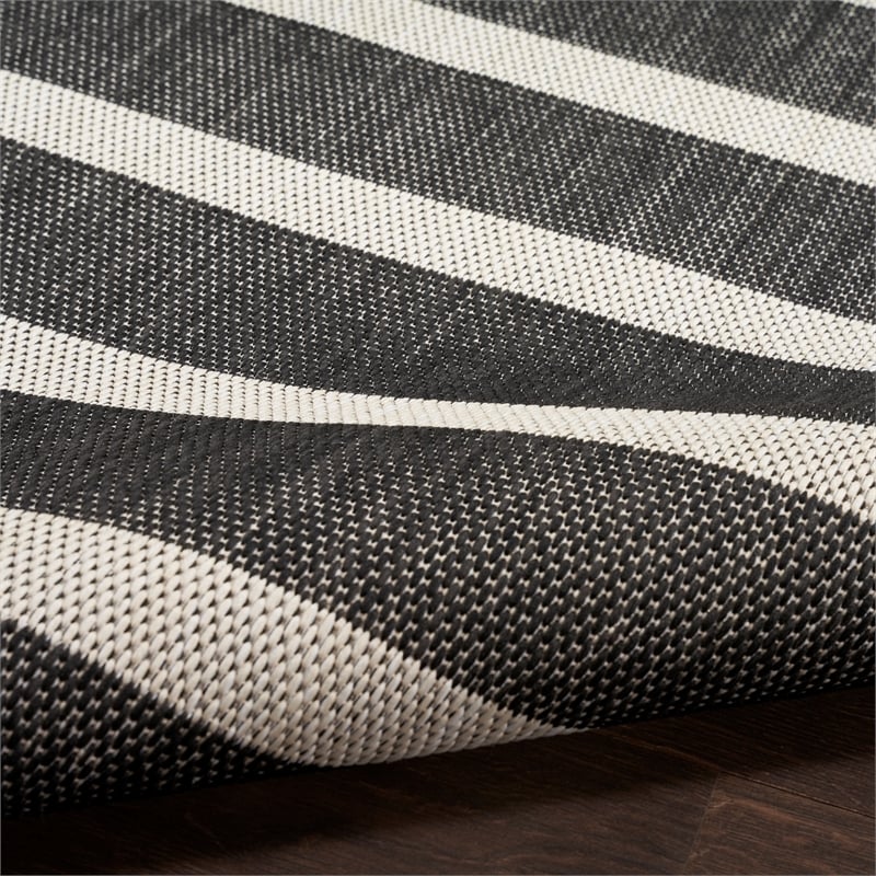 Pemberly Row Contemporary 8' x 10' Fabric Black Ivory Area Rug