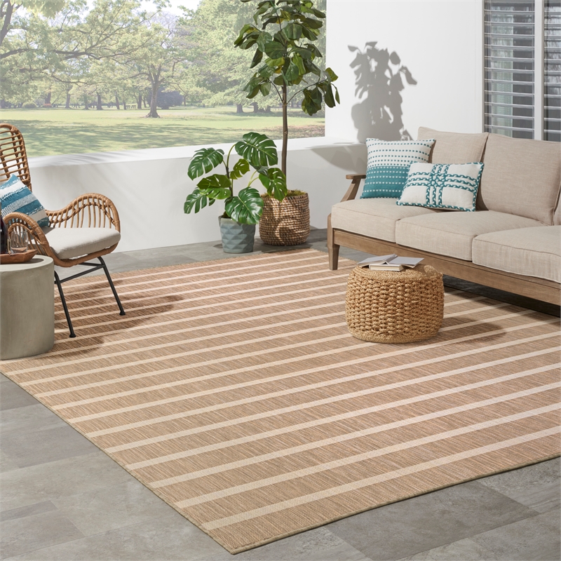 Pemberly Row Contemporary 8' x 10' Fabric Beige Ivory Area Rug