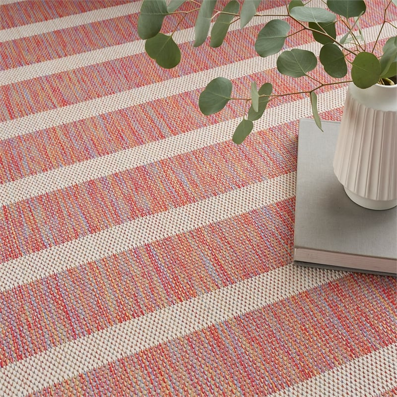 Pemberly Row Contemporary 7' x 10' Fabric Rainbow Ivory Area Rug