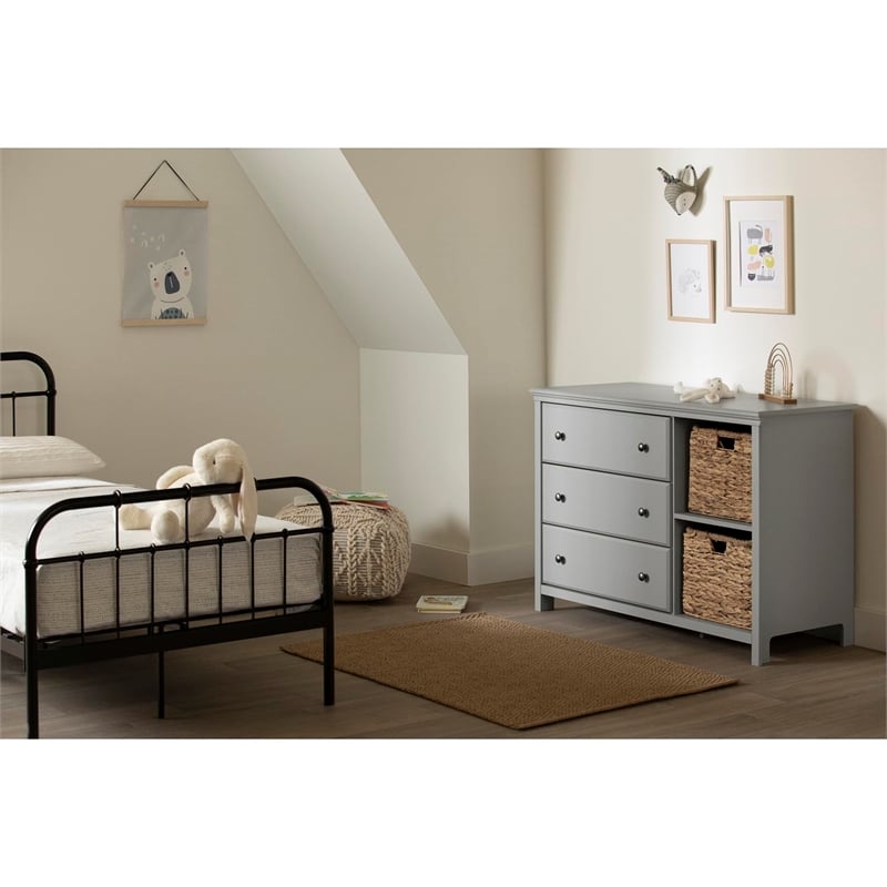 Pemberly Row 3-Drawer Dresser with Baskets-Soft Gray-Pemberly Row