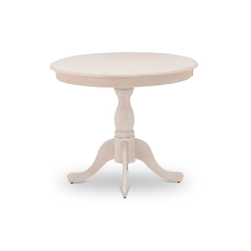 Pemberly Row Antique Wood Dining Table with Pedestal Legs in Cream