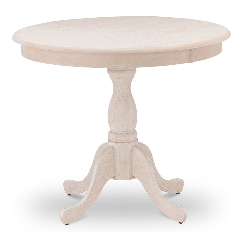 Pemberly Row Antique Wood Dining Table with Pedestal Legs in Cream