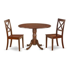 Pemberly Row Table and X-back Chair Set with Wood Seat in Mahogany