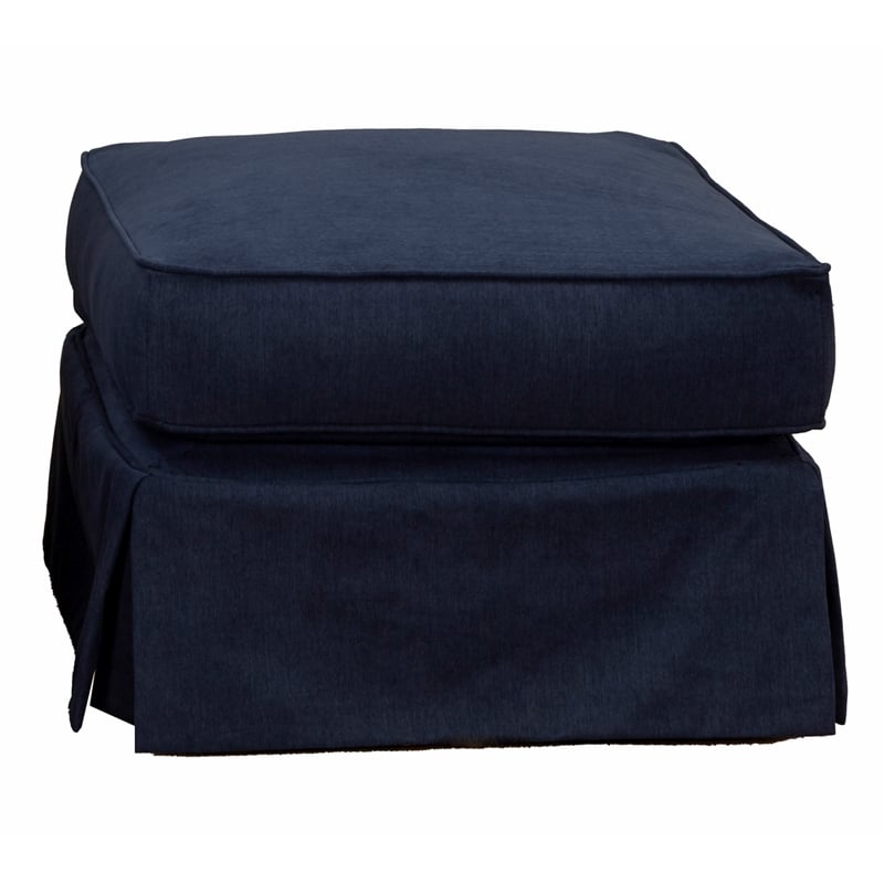 Pemberly Row T-Cushion Fabric Slipcover Chair & Ottoman in Navy Blue