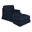 Pemberly Row T-Cushion Fabric Slipcover Chair & Ottoman in Navy Blue