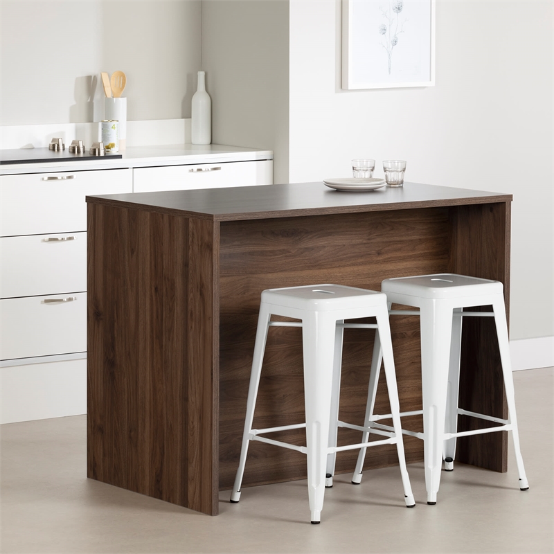 Pemberly Row Contemporary Kitchen Island Natural Walnut and White