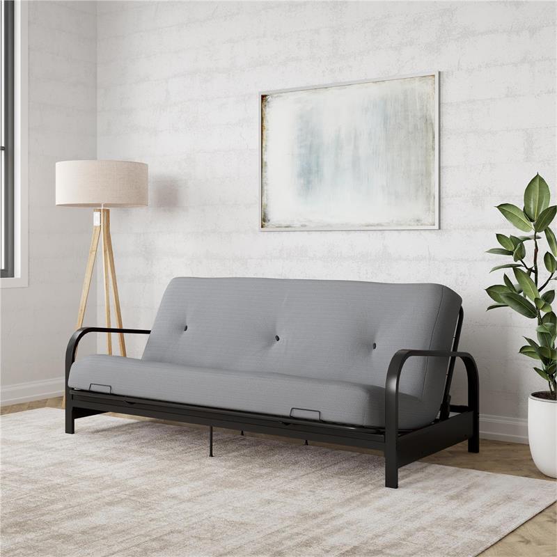 Pemberly Row Black Metal Arm Full Futon Frame with 6