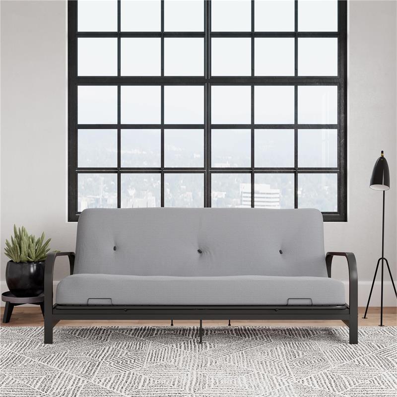 Pemberly Row Black Metal Arm Full Futon Frame with 6