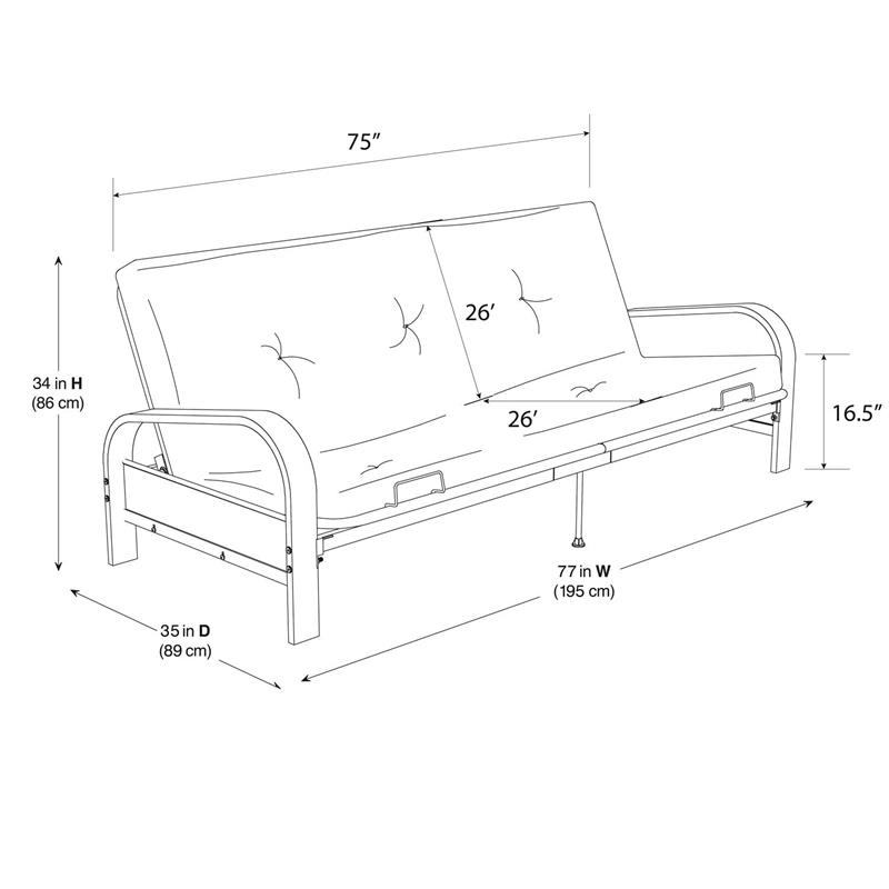 Pemberly Row Black Metal Arm Full Futon Frame with 6