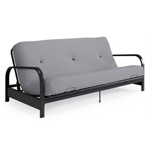Pemberly Row Black Metal Arm Full Futon Frame with 6&quot Herringbone Futon Mattress