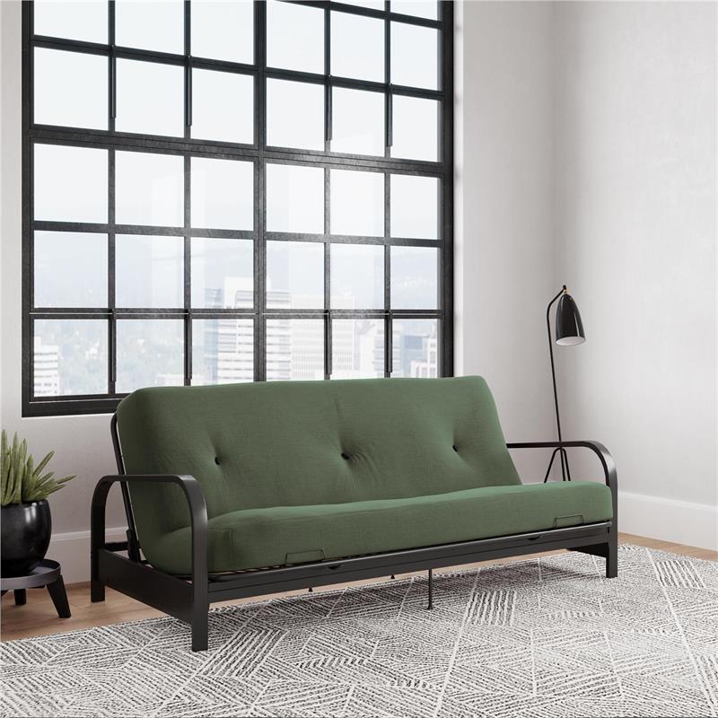 Pemberly Row Black Metal Arm Full Futon Frame with 6