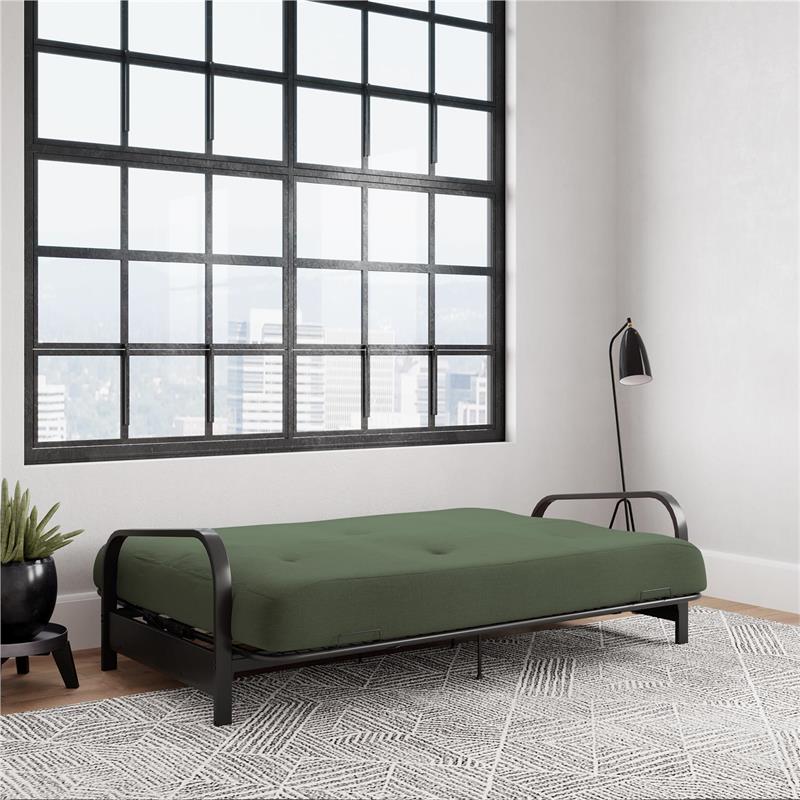 Pemberly Row Black Metal Arm Full Futon Frame with 6