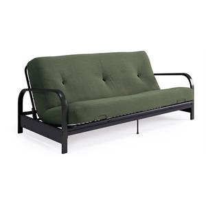 Pemberly Row Black Metal Arm Full Futon Frame with 6&quot Army Green Futon Mattress