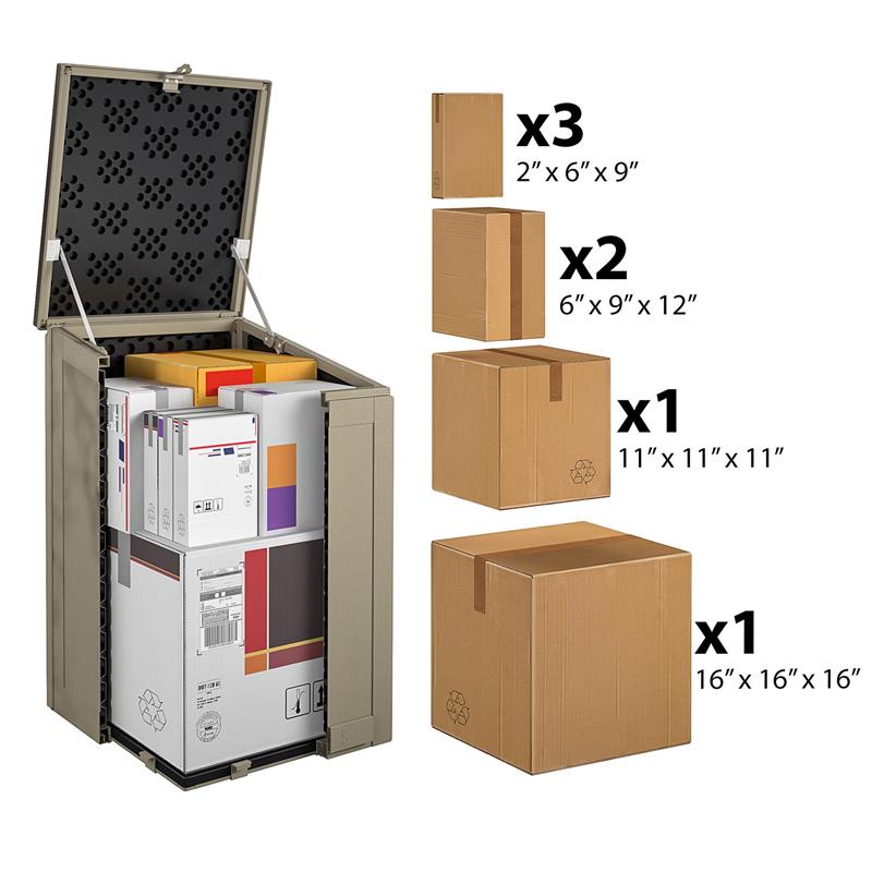 Pemberly Row Outdoor Living BoxGuard Large Lockable Package Delivery Box in Tan