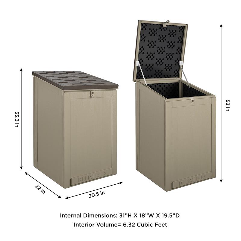 Pemberly Row Outdoor Living BoxGuard Large Lockable Package Delivery Box in Tan