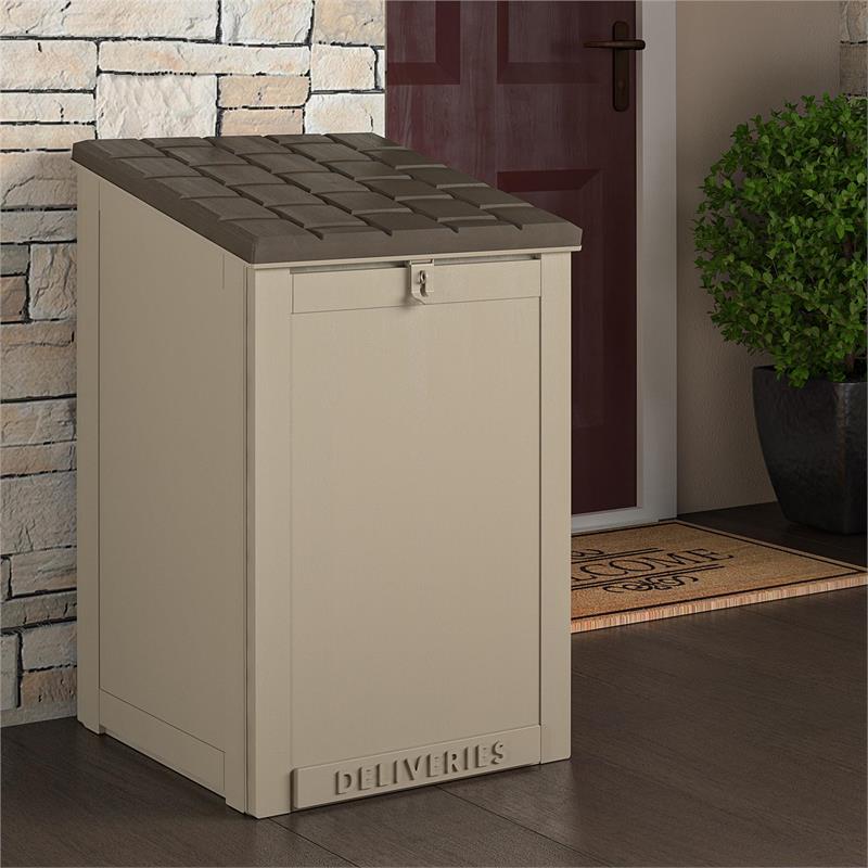 Pemberly Row Outdoor Living BoxGuard Large Lockable Package Delivery Box in Tan