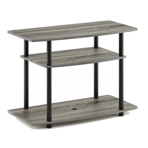 Pemberly Row No Tools Wood 3-Tier TV Stand for TV up to 32&quot in Oak Gray