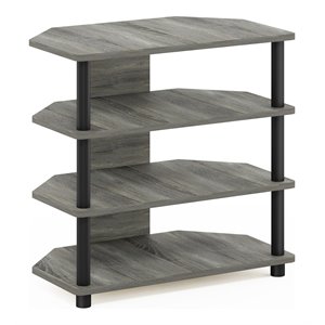 Pemberly Row Wood 4-Tier Petite TV Stand for TV up to 25&quot in French Oak Gray