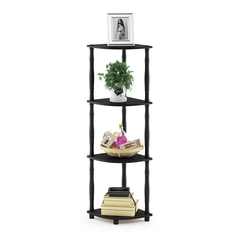 Pemberly Row Turn-N-Tube Wood 4-Tier Corner Display Rack in Espresso/Black