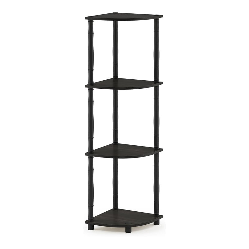 Pemberly Row Turn-N-Tube Wood 4-Tier Corner Display Rack in Espresso/Black