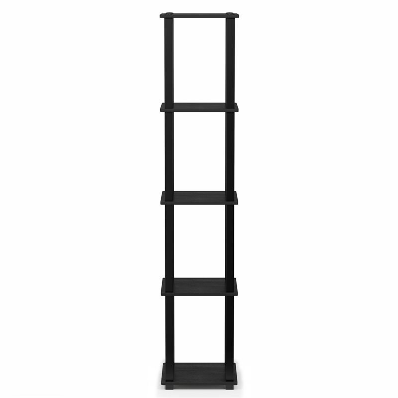 Pemberly Row Turn-S-Tube Wood 5-Tier Corner Rack Display Shelf in Black