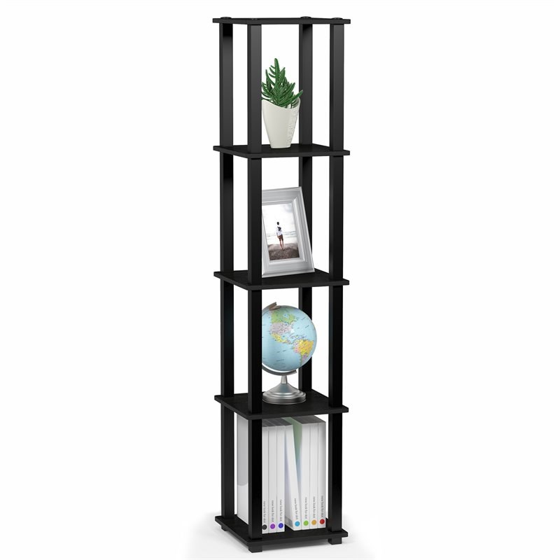 Pemberly Row Turn-S-Tube Wood 5-Tier Corner Rack Display Shelf in Black