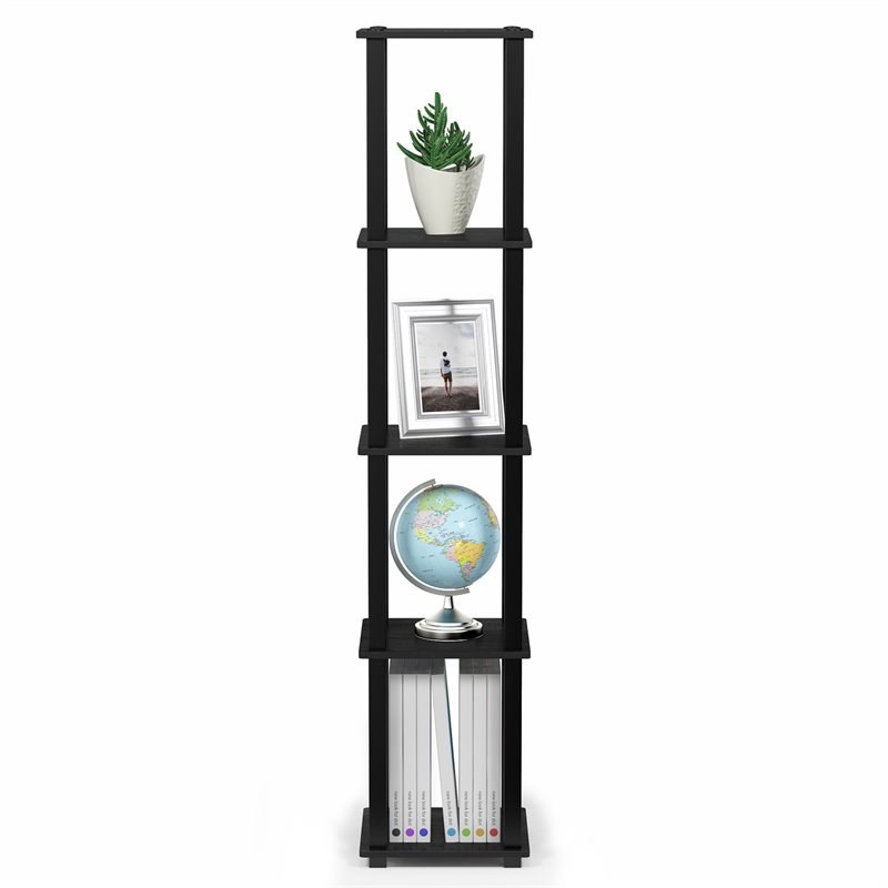 Pemberly Row Turn-S-Tube Wood 5-Tier Corner Rack Display Shelf in Black