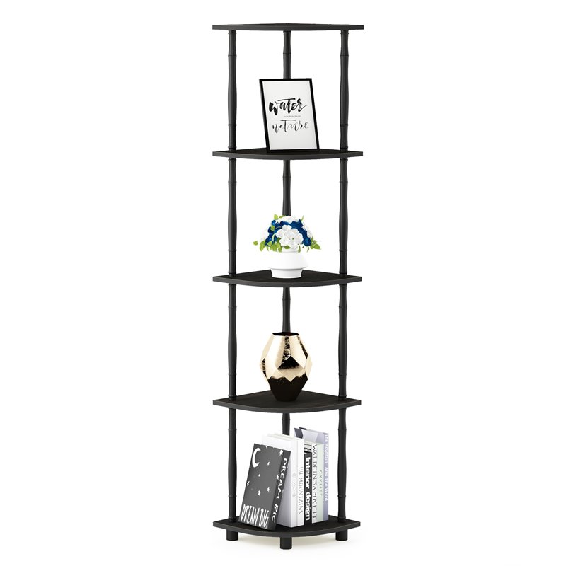 Pemberly Row Wood 5-Tier Corner Display Rack w/ Classic Tube in Espresso