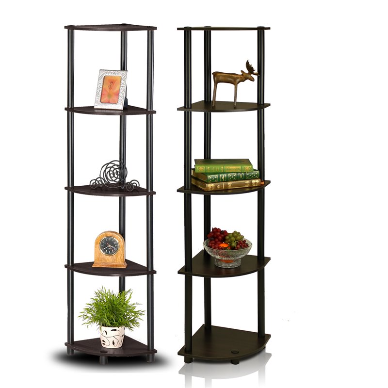 Pemberly Row Wood 5-Tier Corner Display Shelves in Espresso (Set of 2)