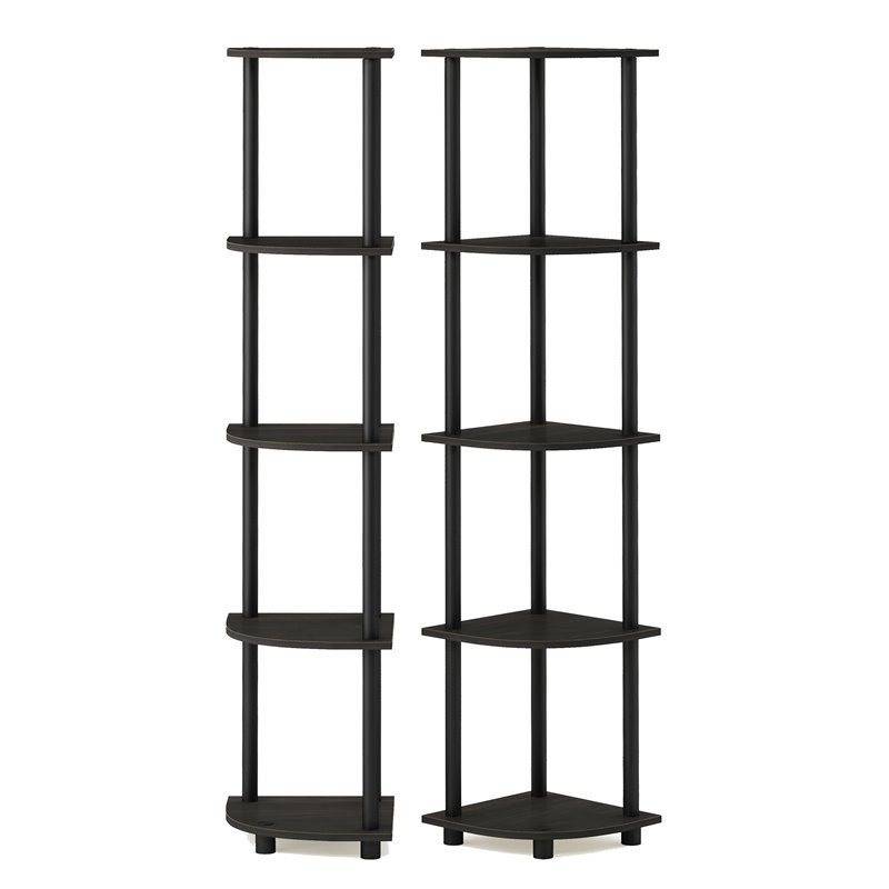 Pemberly Row Wood 5-Tier Corner Display Shelves in Espresso (Set of 2)