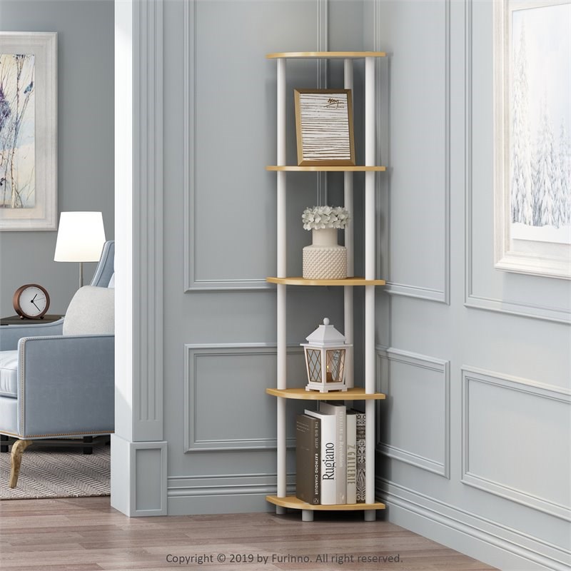 Pemberly Row Turn-N-Tube Wood 5 Tier Corner Display Rack in Beech/Natural