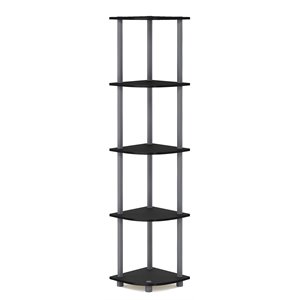 Pemberly Row Turn-N-Tube Wood 5 Tier Corner Display Rack in Black/Gray
