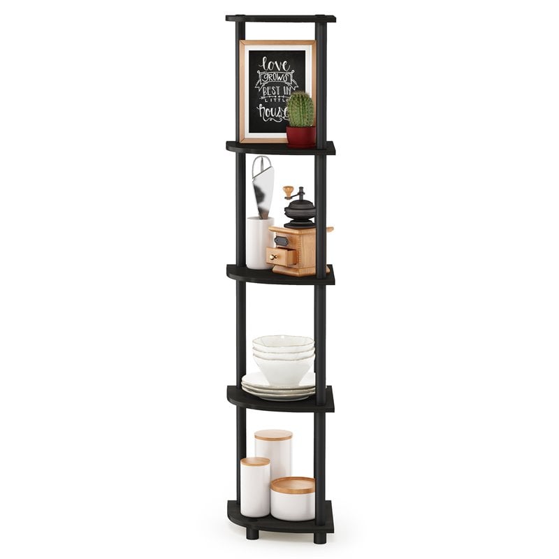 Pemberly Row Turn-N-Tube Wood 5 Tier Corner Display Rack in Espresso/Black