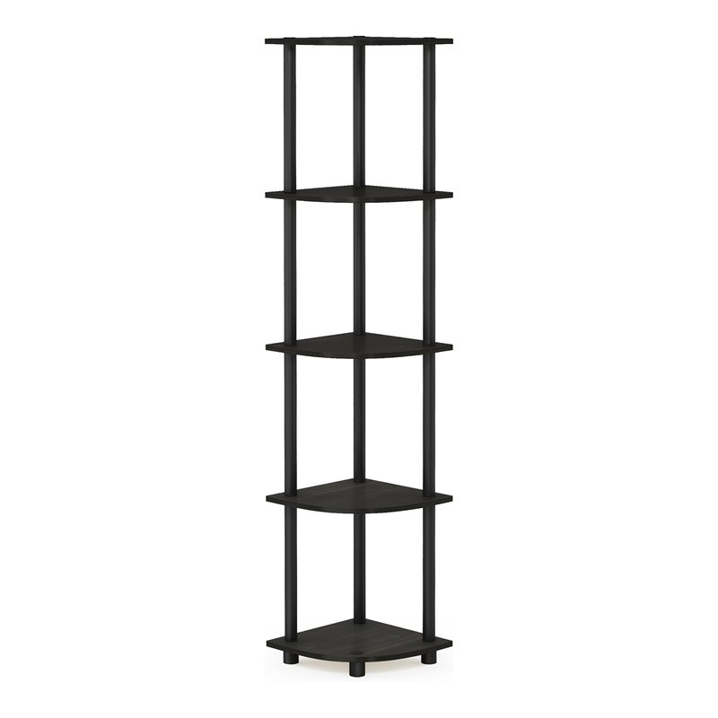 Pemberly Row Turn-N-Tube Wood 5 Tier Corner Display Rack in Espresso/Black