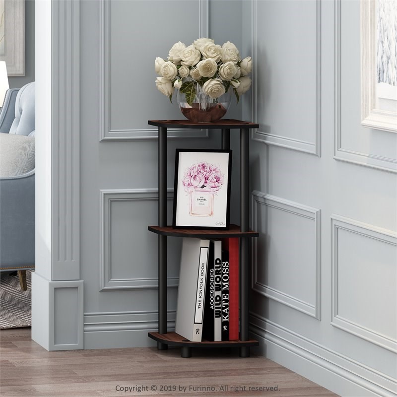 Pemberly Row Turn-N-Tube Wood 3-Tier Corner Display Rack in Dark Cherry/Black