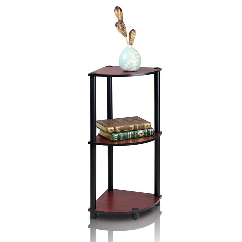Pemberly Row Turn-N-Tube Wood 3-Tier Corner Display Rack in Dark Cherry/Black