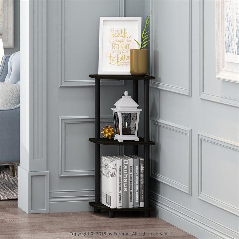 Pemberly Row Turn-N-Tube Wood 3-Tier Corner Display Rack in Espresso/Black