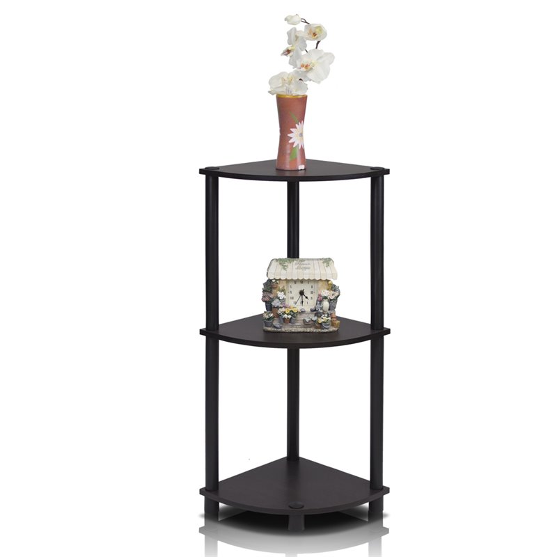 Pemberly Row Turn-N-Tube Wood 3-Tier Corner Display Rack in Espresso/Black
