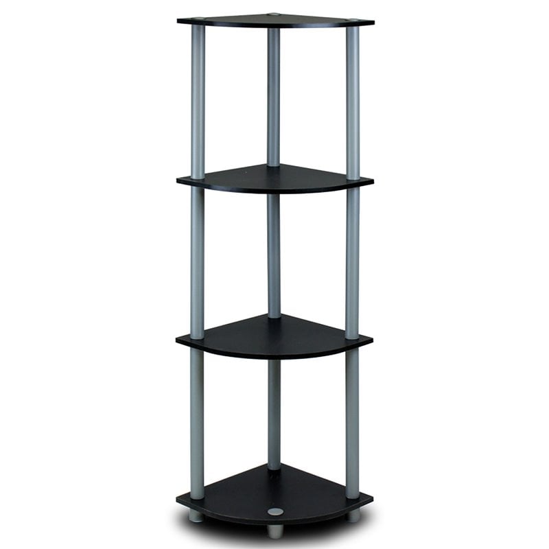 Pemberly Row Turn-N-Tube Wood 4-Tier Corner Display Rack in Black/Gray