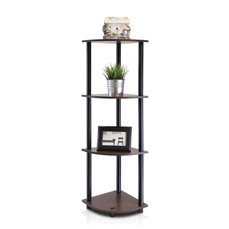 Pemberly Row Wood 4-Tier Corner Display Rack in Dark Brown Grain/Black